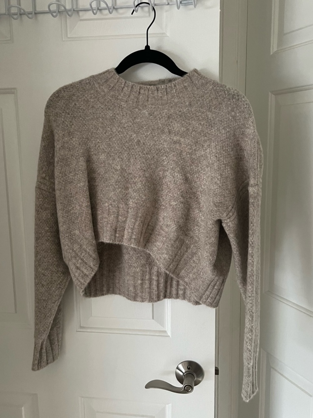 Cropped Crewneck Sweater in Taupe